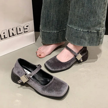 Xajzpa Spring Autumn Women's Luxury Mary Jane Shoes Square Toe Shallow Buckle Ladies Elegant Sole Ballte Shoes Casual Loafers Shoes